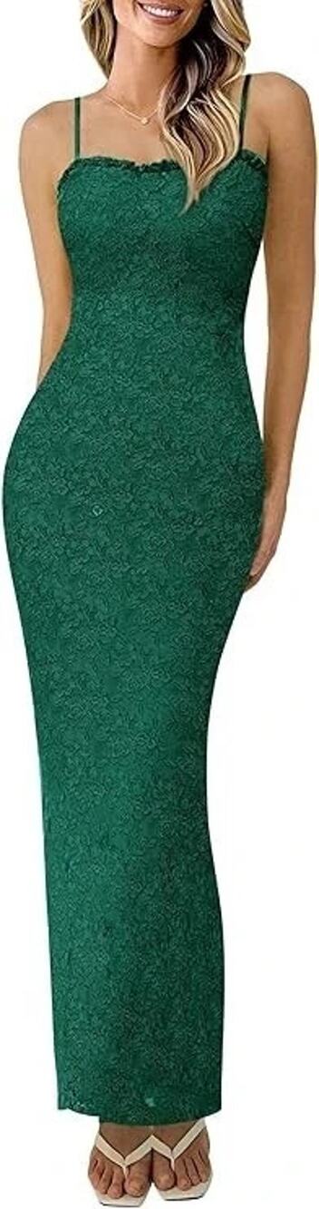 PRETTYGARDEN Lace Floral Bodycon Semi Formal Maxi Dress Green M (8-10)